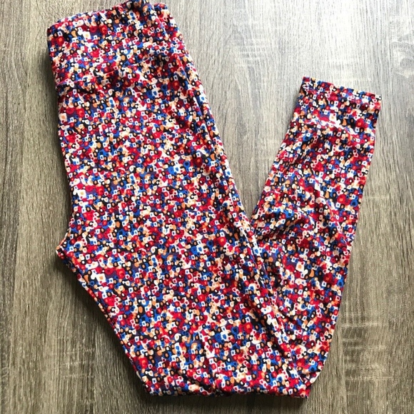 LuLaRoe OS ONE SIZE Leggings Black Blue Red - Picture 1 of 4